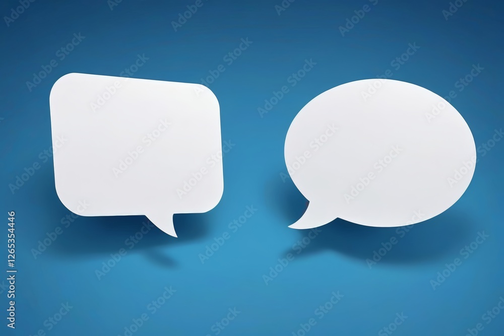 two white speech bubbles on a blue background with shadows two white speech bubbles on a blue background with shadows