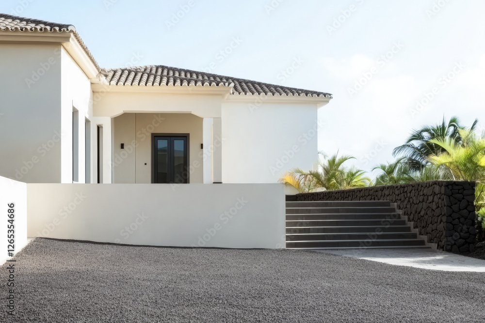 Fototapeta premium Modern villa with elegant design and natural surroundings in bright sunlight