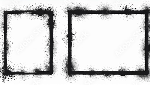 Stencil spray paint frame set. Grunge graffiti style black frame. Isolated perfect any project with drop paint border. Stencil spray effect.
