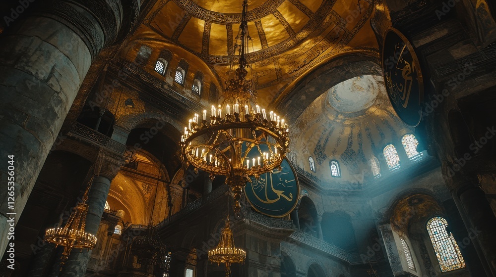 Obraz premium Ornate chandelier in a grand historical church interior