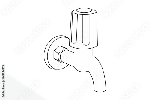 bathroom Faucet Short Body Bib Cock, Sketch, Line Drawing EPS, PTMT, line drawing, vector