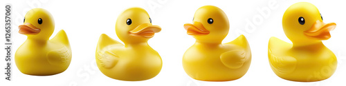 Cute Yellow Rubber Duck Collection for Bath Time Fun and Play, isolated on transparent background.