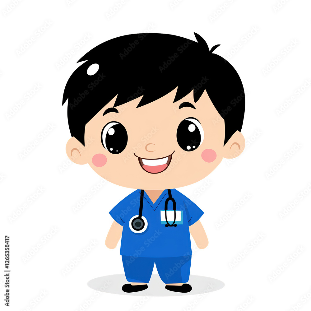 Cheerful Young Boy in Scrubs with Stethoscope and Friendly Smile, isolated on transparent background. Cheerful Young Boy in Scrubs with Stethoscope and Friendly Smile, isolated on transparent background.