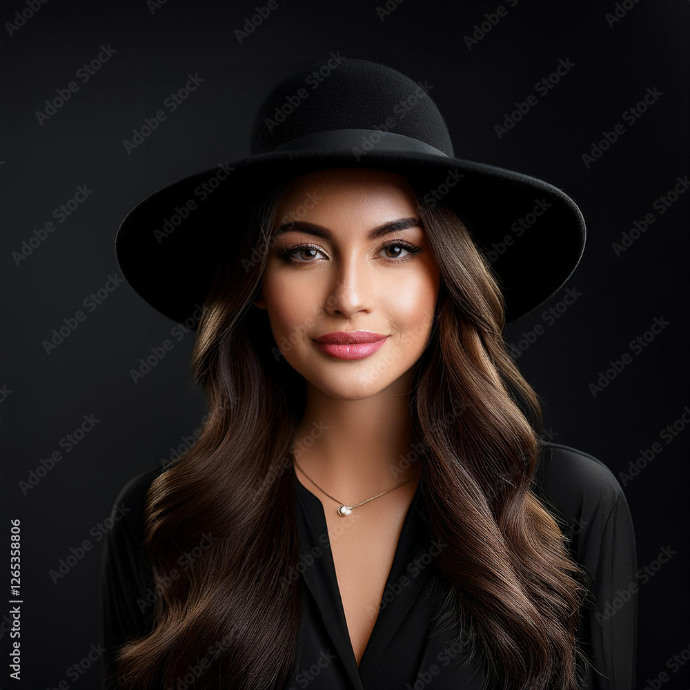 Glamorous Young Girl in Chic Black Hat Portrait Glamorous Young Girl in Chic Black Hat Portrait