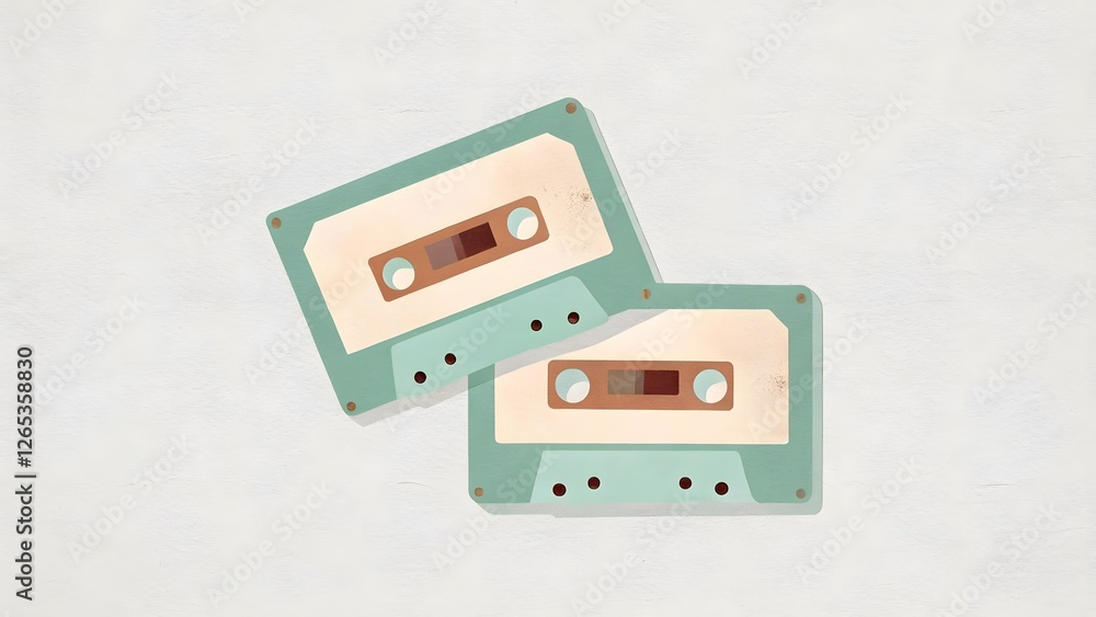 Fototapeta premium Vintage audio tapes display retro setting digital illustration minimalist background top-down view nostalgic concept for music lovers