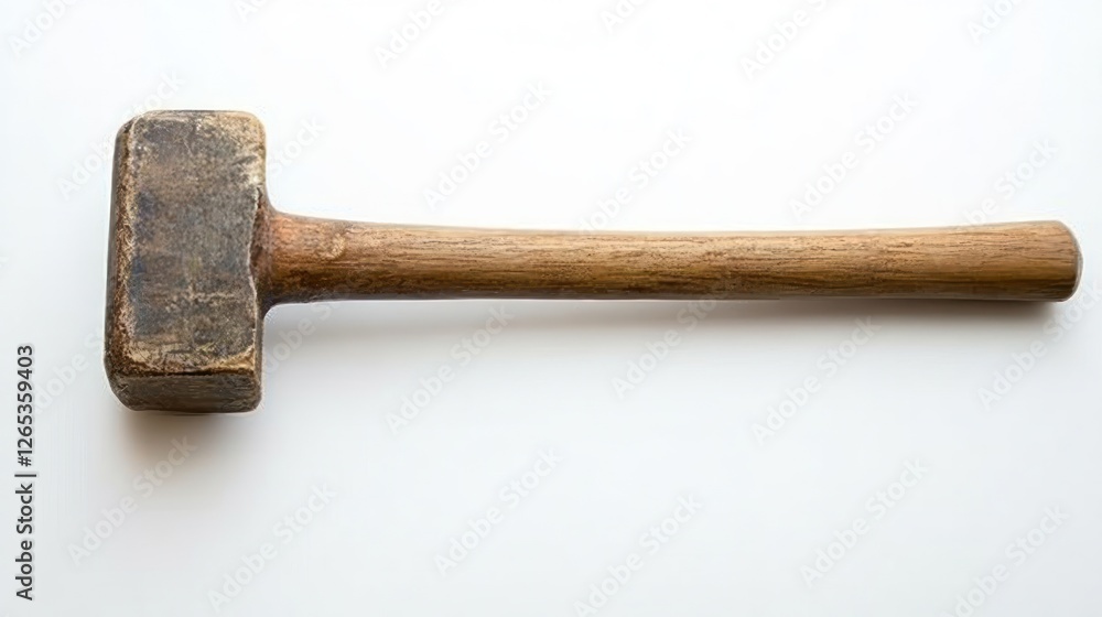 Old wooden-handled hammer, white background Old wooden-handled hammer, white background
