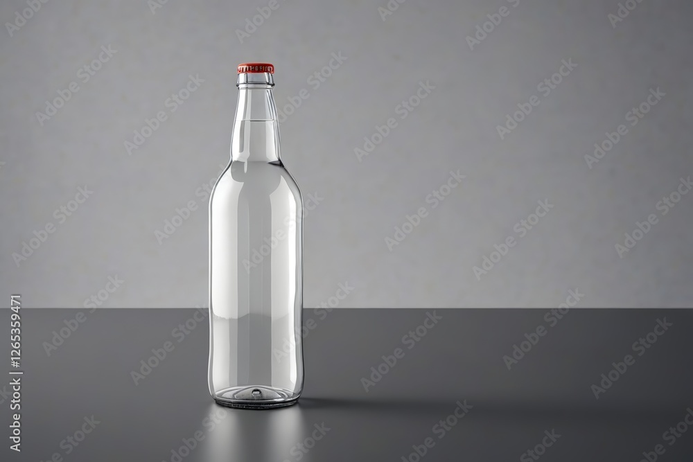 Fototapeta premium there is a glass bottle with a red cap on a table