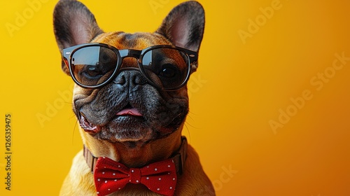 Fashion-forward dog with bowtie and shades