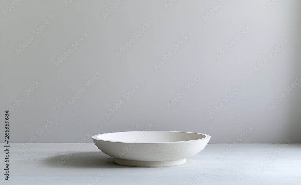 Elegant white bowl resting on a smooth gray surface with a soft, minimalist background, showcasing simplicity and modern design Elegant white bowl resting on a smooth gray surface with a soft, minimalist background, showcasing simplicity and modern design