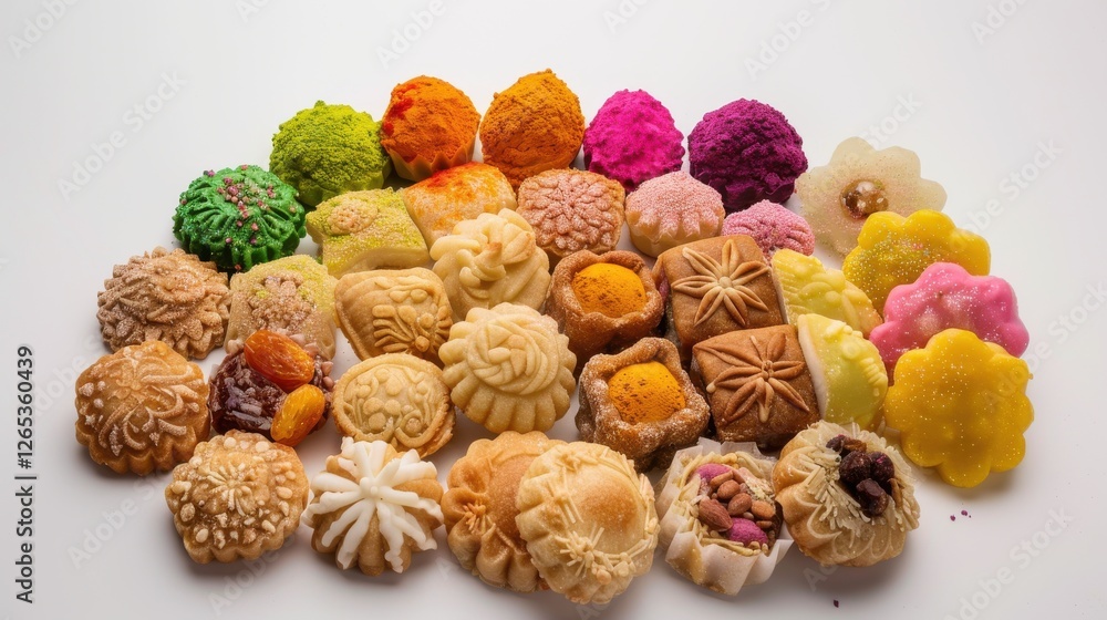 Fototapeta premium Assorted Moroccan Cookies and Sweets on White Background
