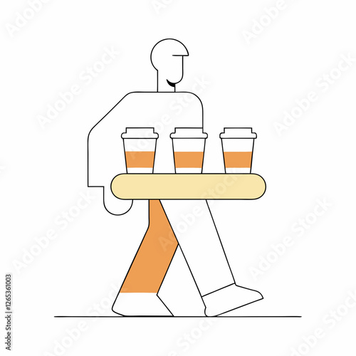 Minimal illustration of a male intern carrying coffee for teammates