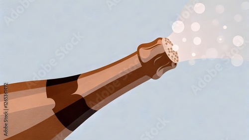 Celebratory champagne bottle popping festive occasion digital illustration bright background close-up view joyful concept for party atmosphere photo