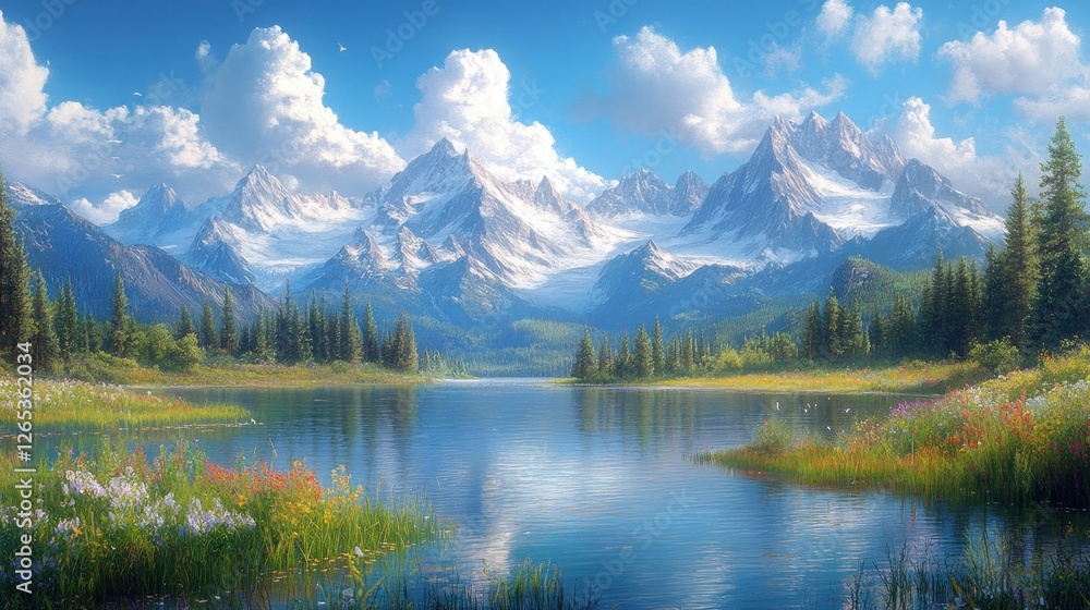 Fototapeta premium Alpine lake serene summer morning