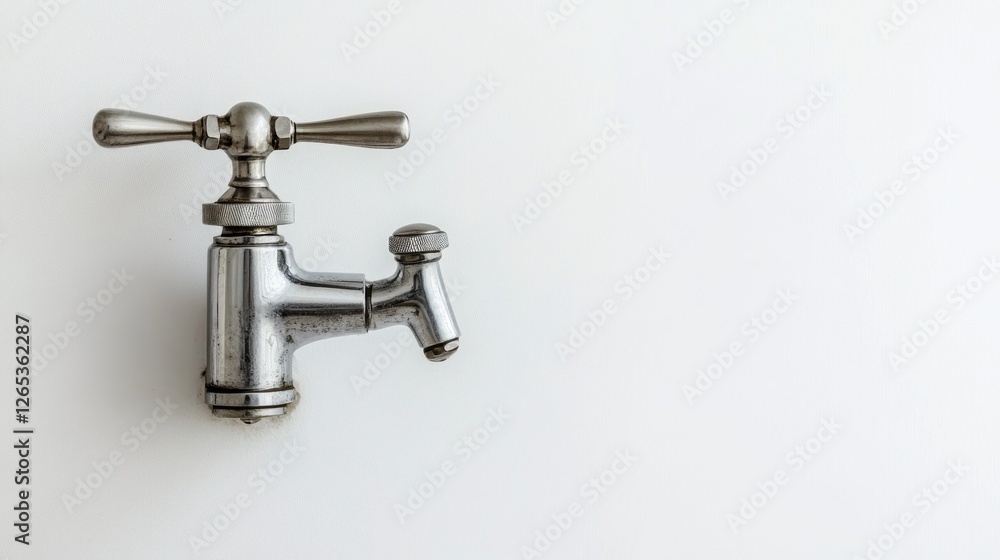 Antique faucet, wall-mounted, white background, plumbing Antique faucet, wall-mounted, white background, plumbing
