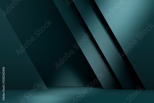 Dark geometric background with light and shadow for product placement mockup. Abstract studio interior scene showroom for premium brand display. Classy modern business empty space design.