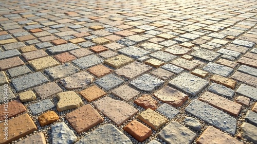 A Detailed Perspective of Irregularly Shaped Stone Pavement Blocks Set in Fine Aggregate