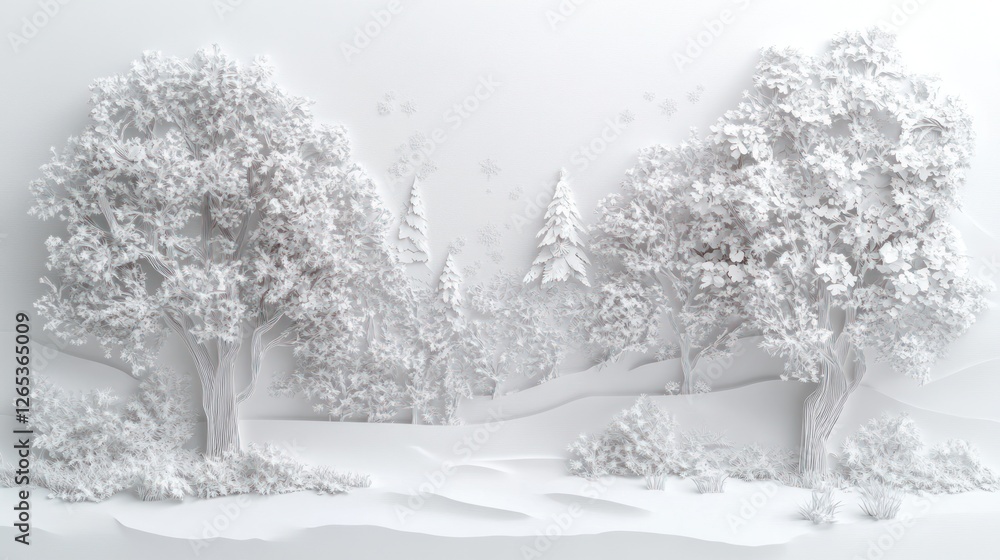Fototapeta premium White winter forest wall art, snowy scene