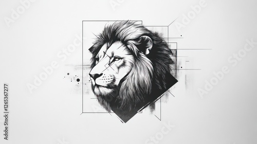 Majestic lion head, geometric art, white background, design element