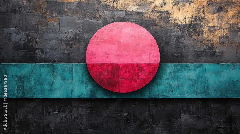 Naklejka premium Bold geometric art piece with vibrant colors and textures showcasing circular and linear elements