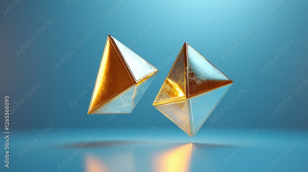 Fototapeta premium Floating geometric shapes interact with light in an elegant display of color and form