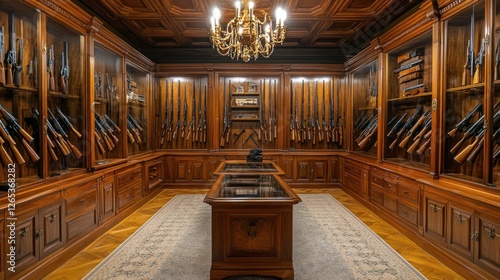 Luxurious Gun Room; Intricate Woodwork photo