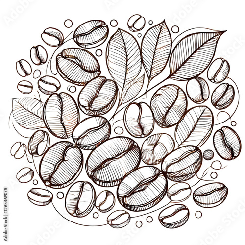 Coffee beans drawing, one continuous line, isolated on white background