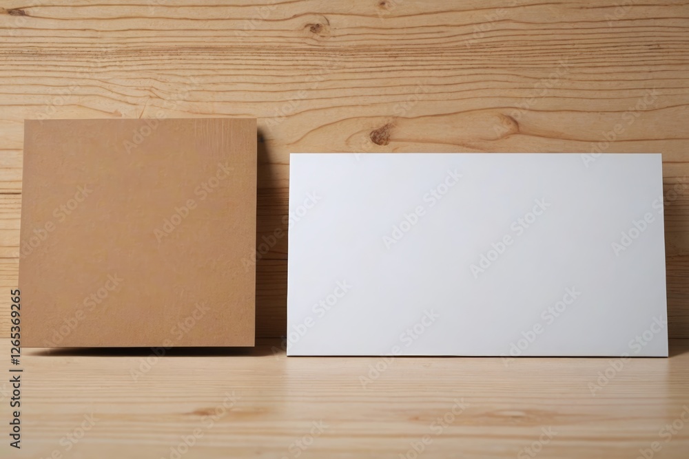 there are two blank cards on a wooden table next to each other there are two blank cards on a wooden table next to each other