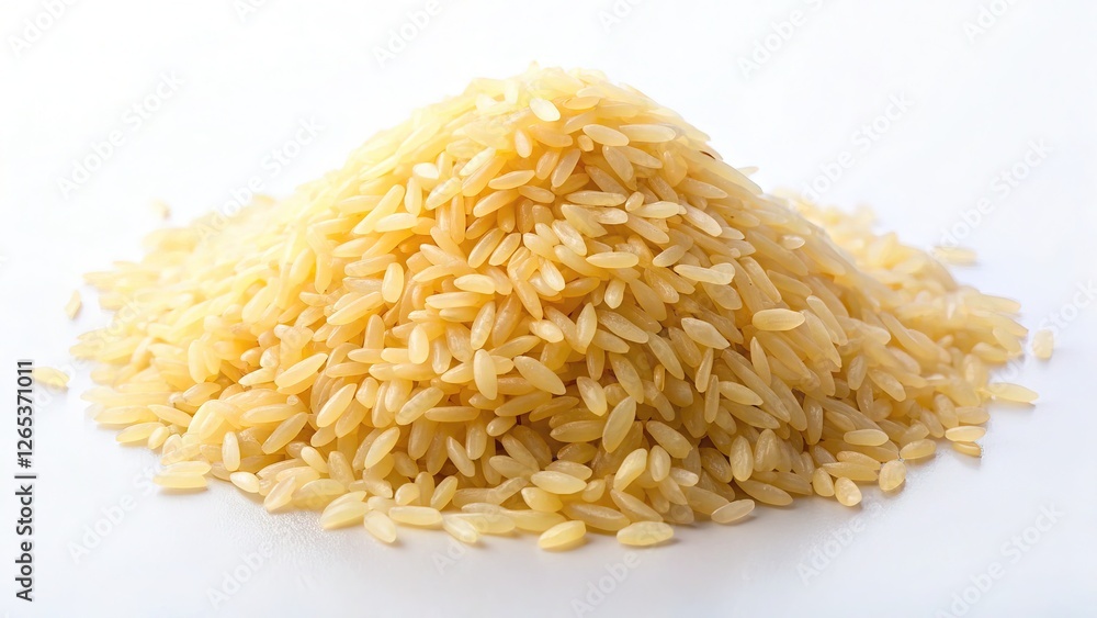 High-quality image of a raw rice pile against white, ample room for text. High-quality image of a raw rice pile against white, ample room for text.