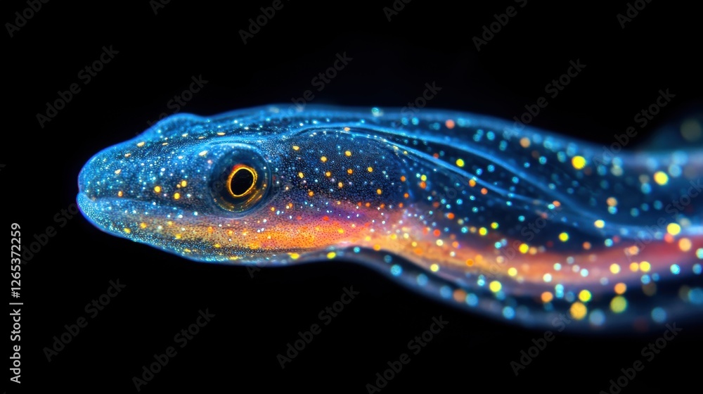 Colorful translucent salamander glows in dark water capturing the beauty of nature at night Colorful translucent salamander glows in dark water capturing the beauty of nature at night