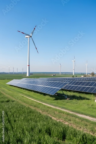 wind turbine and solar panels