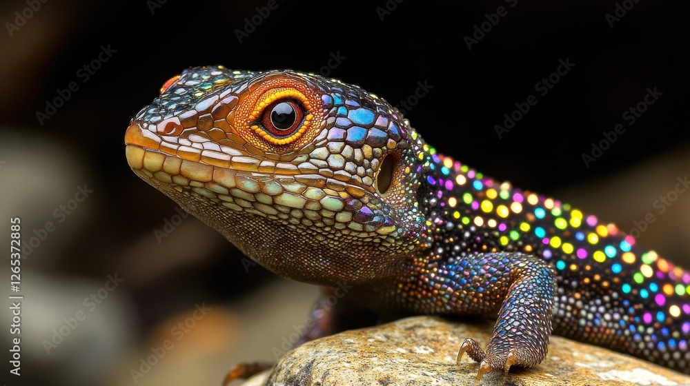 Vibrant lizard basking on a rock under sunlight in a lush tropical environment with vivid colors reflecting Vibrant lizard basking on a rock under sunlight in a lush tropical environment with vivid colors reflecting
