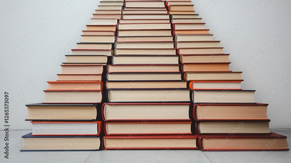 A staircase made of stacked books symbolizes knowledge and growth, inviting exploration and learning. A staircase made of stacked books symbolizes knowledge and growth, inviting exploration and learning.