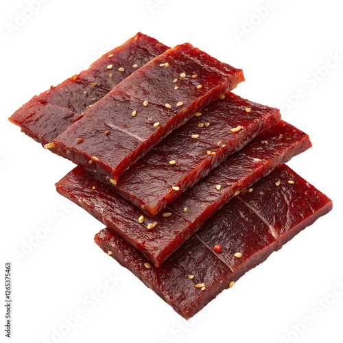 Korean-style beef jerky (Yukpo) in thin, glossy slices, isolated on transparent background . photo