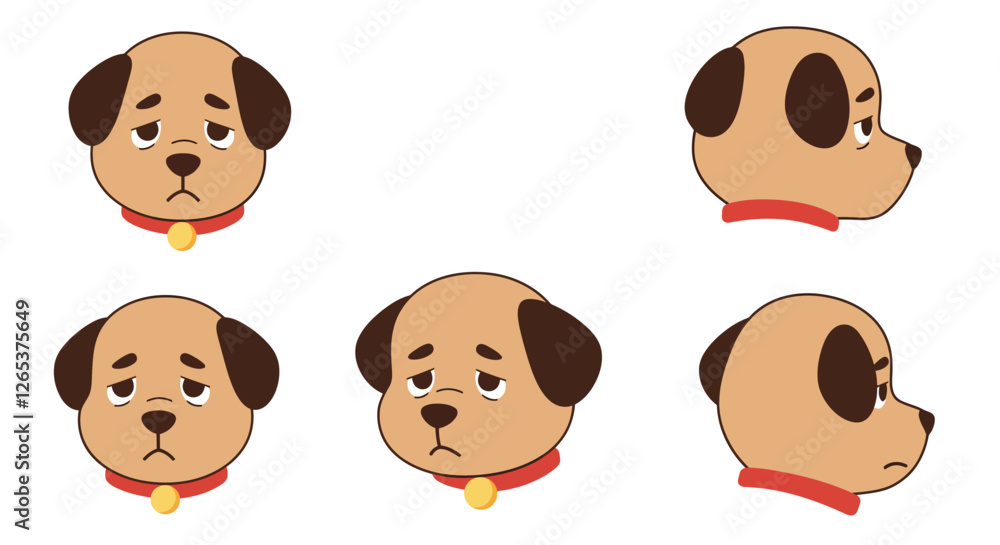 Dog character showing various expressions in flat vector art style Dog character showing various expressions in flat vector art style
