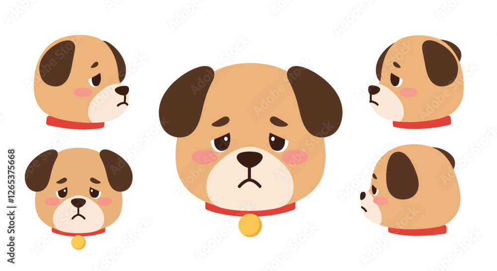 Cute dog expressions in various angles featuring flat design vector art Cute dog expressions in various angles featuring flat design vector art