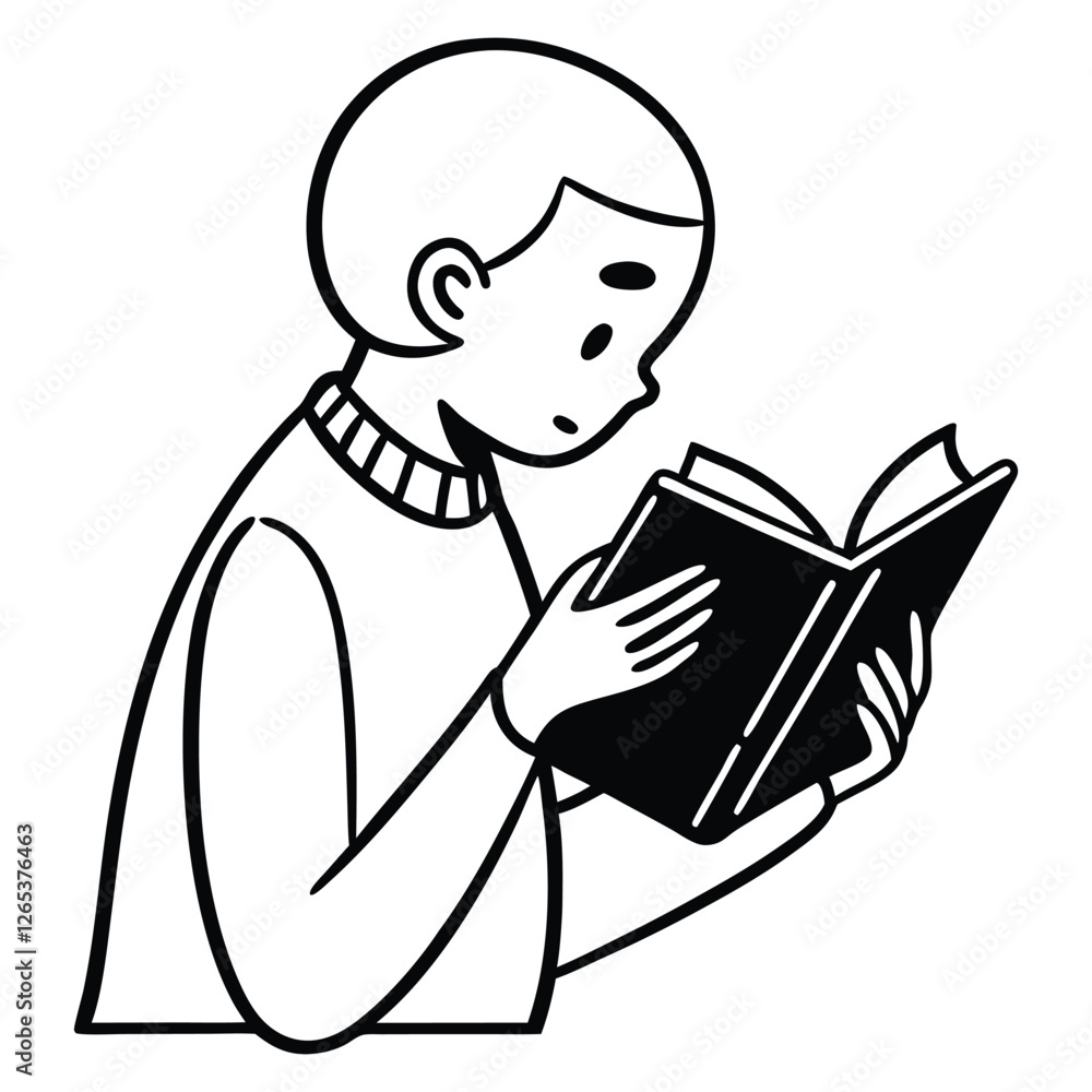 Outline illustration of a person holding a book, emphasizing the act of reading, suitable for educational and literary stock images. Outline illustration of a person holding a book, emphasizing the act of reading, suitable for educational and literary stock images.