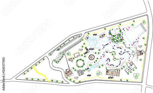 vector sketch illustration silhouette design landscape site plan city park with green plants