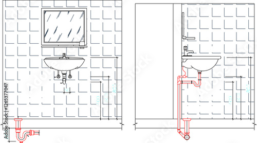 vector sketch illustration silhouette design detail sanitary plumbing sink drain