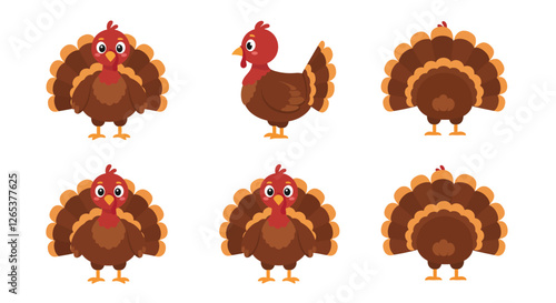 Cute cartoon turkey character design in flat style for Thanksgiving vector art