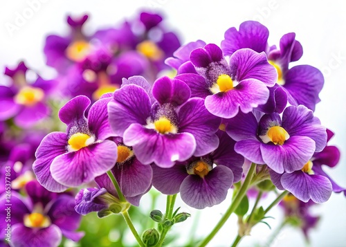 Purple nemesia blossoms,  isolated on white, a fashion shot. photo