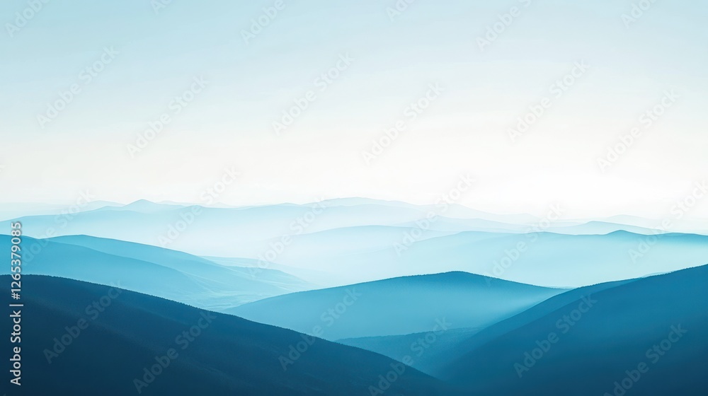 Fototapeta premium An abstract blue landscape with a soft, blurred horizon that changes from light blue to dark blue, evoking a sense of distance.
