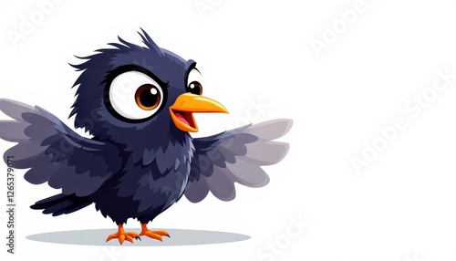 Cute Cartoon Crow Waving Wings with Happy Expression for Kids for Graphic Resource and Text Overlay Purpose Purpose