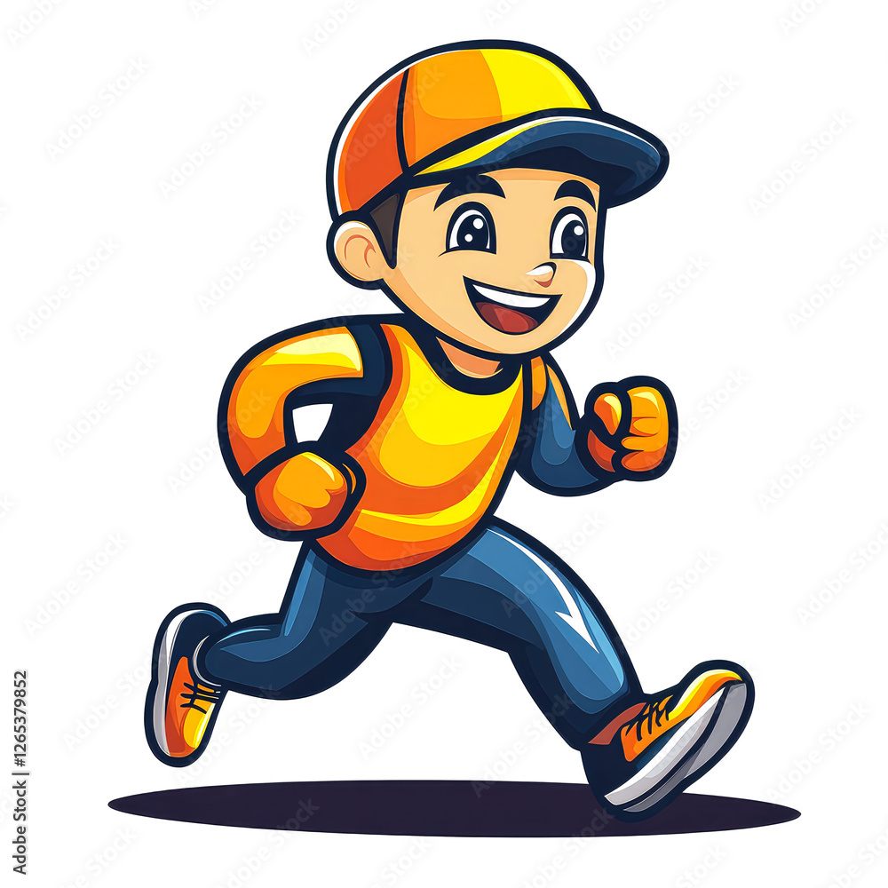 Happy Running Boy Cartoon Illustration: Fun, Active, and Energetic Child Character Happy Running Boy Cartoon Illustration: Fun, Active, and Energetic Child Character