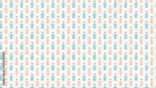花と花瓶のイラスト、素敵なパターン背景
