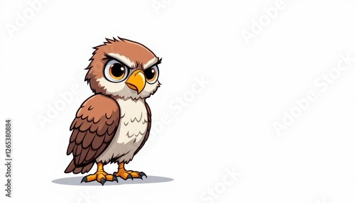 Cartoon Owl with Angry Expression Standing on White Background Design for Graphic Resource and Text Overlay Purpose Purpose