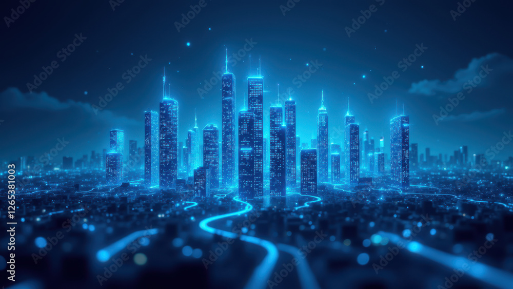 Fototapeta premium A futuristic cityscape with cybernetic elements symbolizing advanced internet security.
