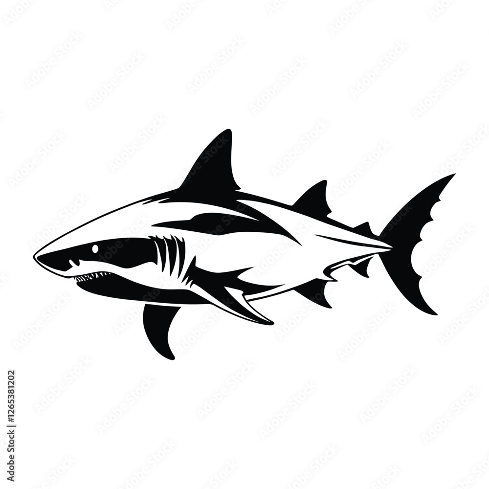 Obraz premium A bold, stylized silhouette of a shark, perfect for logos, t-shirts, or other graphic design projects.