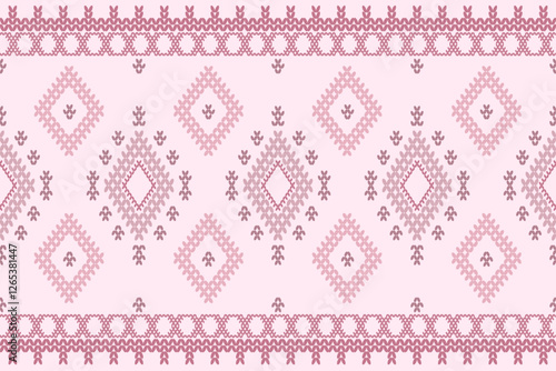 Ikat ethnic geometric abstract embroidery oriental traditional knitted pattern. Native geometry decorative design for fabric, wallpaper, background, interior, decoration, texture, border decor, print