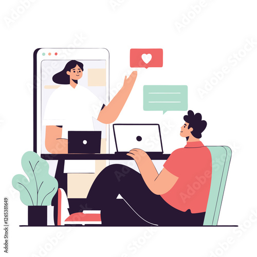 A diverse group of individuals engaging in a virtual meeting, showcasing a blend of african and european features, seated with laptops and plants around.
