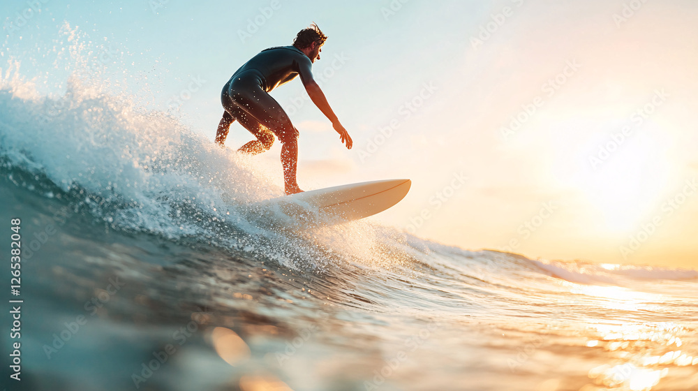 A surfer enjoys the ocean waves with extreme fun during a summer activity with a surf adventure. A surfer enjoys the ocean waves with extreme fun during a summer activity with a surf adventure.